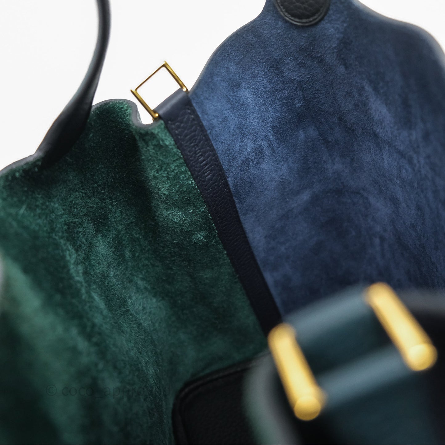 Hermès Picotin Lock 22 Casaque Vert Cyprès 6O/ Bleu Nuit 2Z/ Black Noir 89 Clemence Gold Hardware