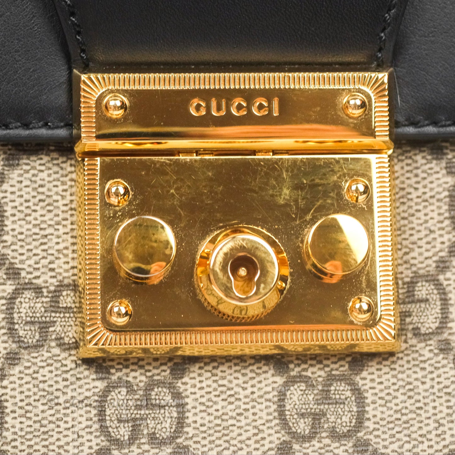 Gucci Mini Padlock Backpack GG Coated Canvas Black/Brown Leather