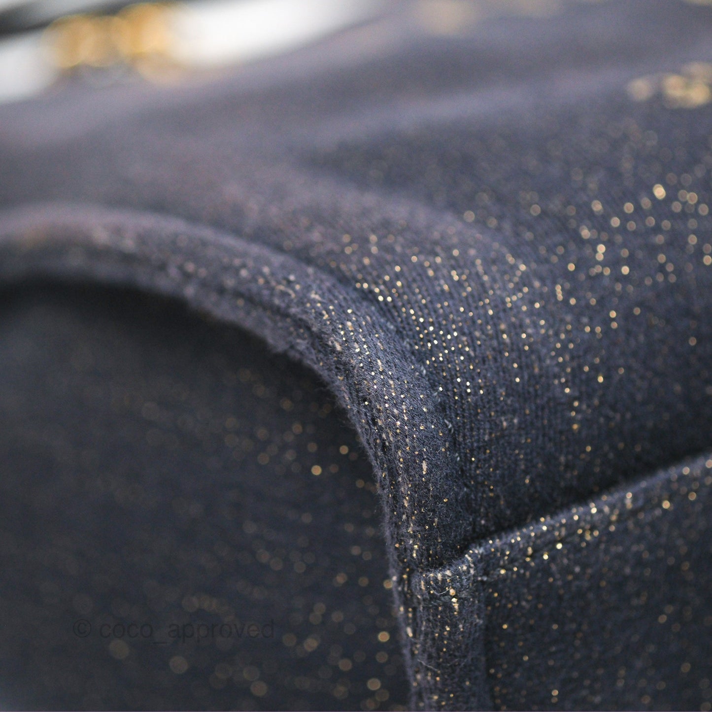 Chanel Medium Deauville Tote Navy Glitter Canvas Gold Hardware