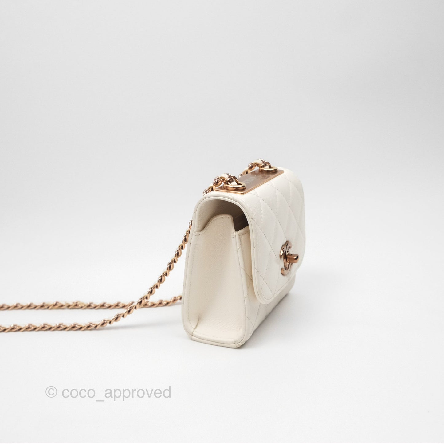 Chanel Mini Quilted Trendy CC Clutch With Chain White Lambskin Rose Gold Hardware