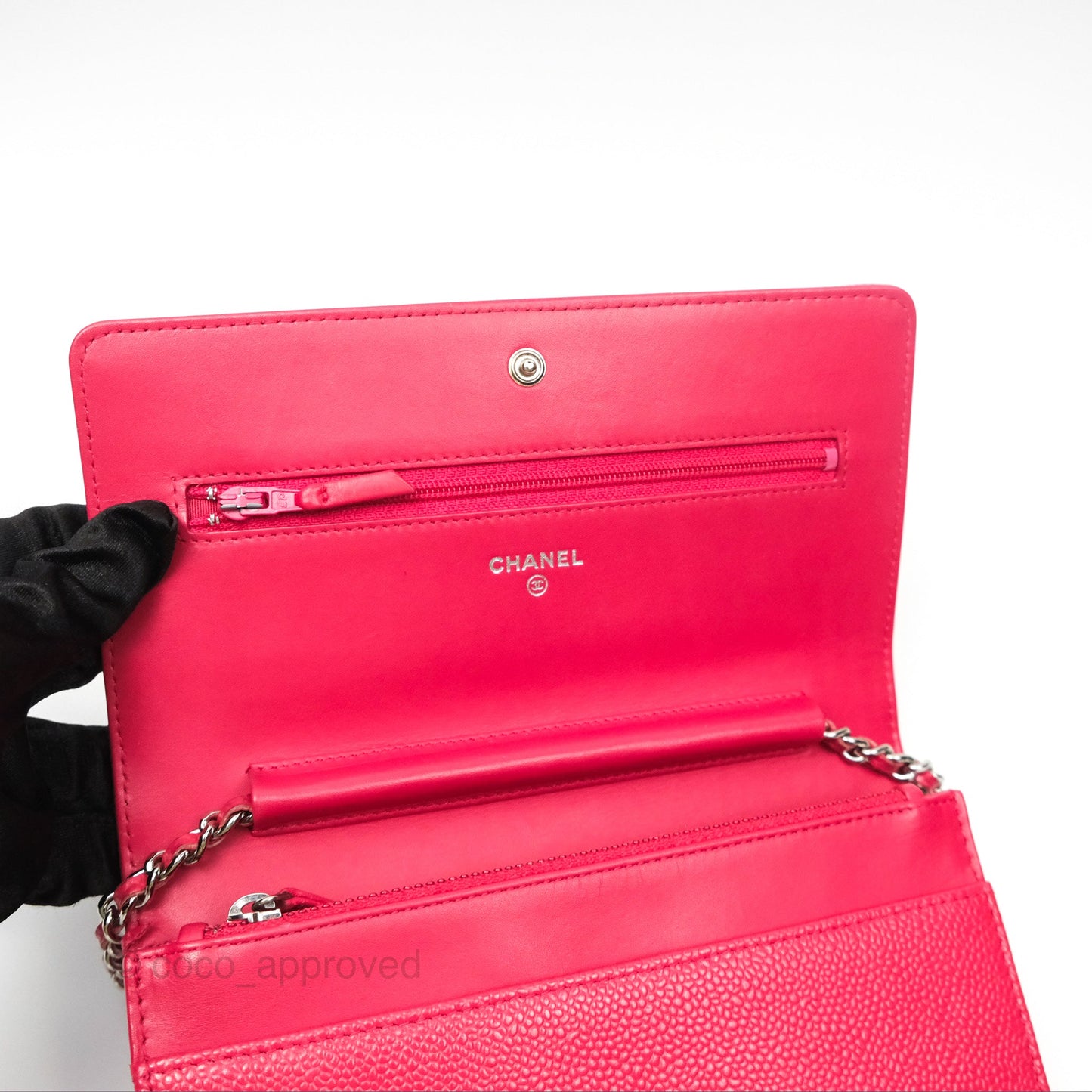 Chanel CC Wallet On Chain WOC Dark Pink Caviar Silver Hardware