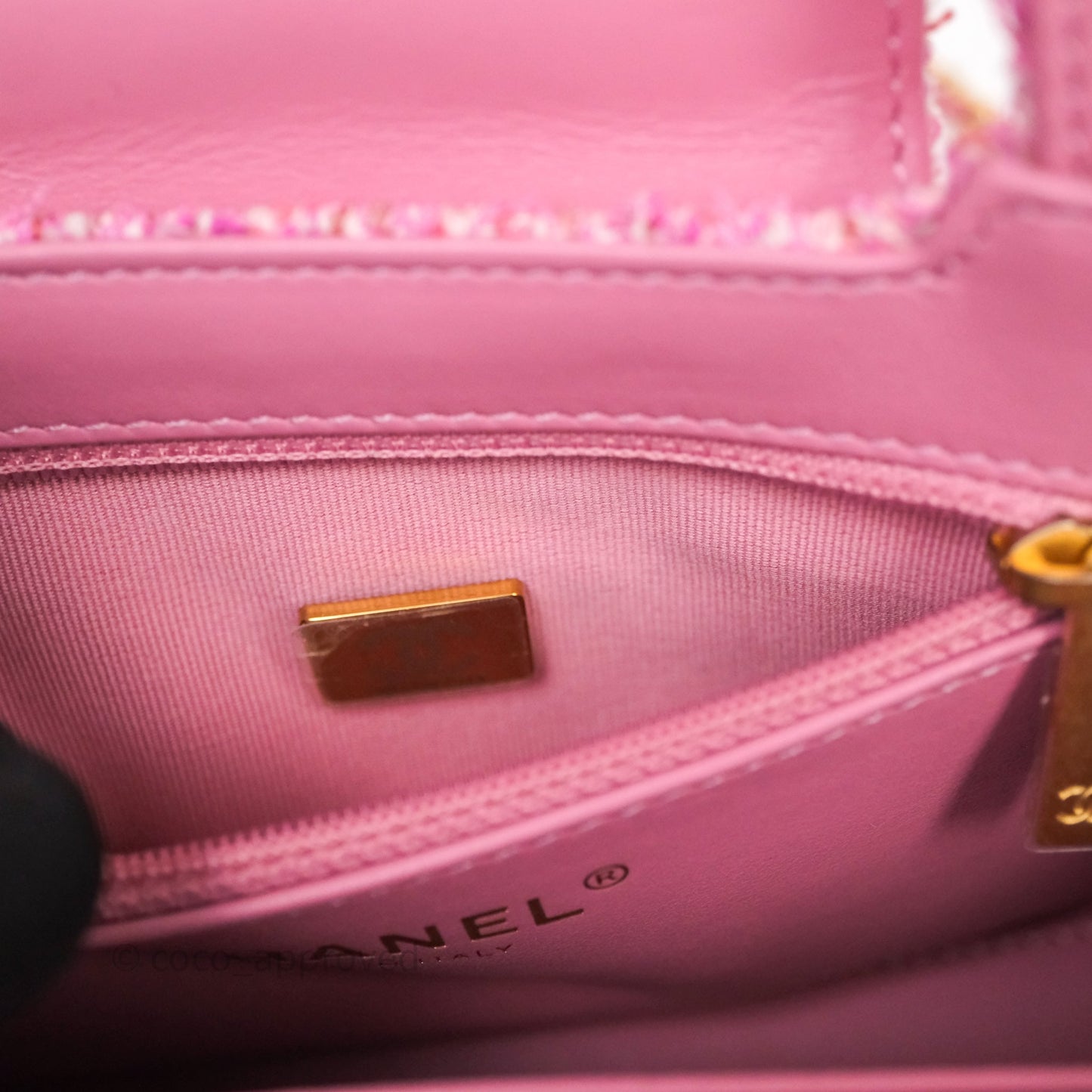 Chanel Kelly Bag Pink Tweed Aged Gold Hardware