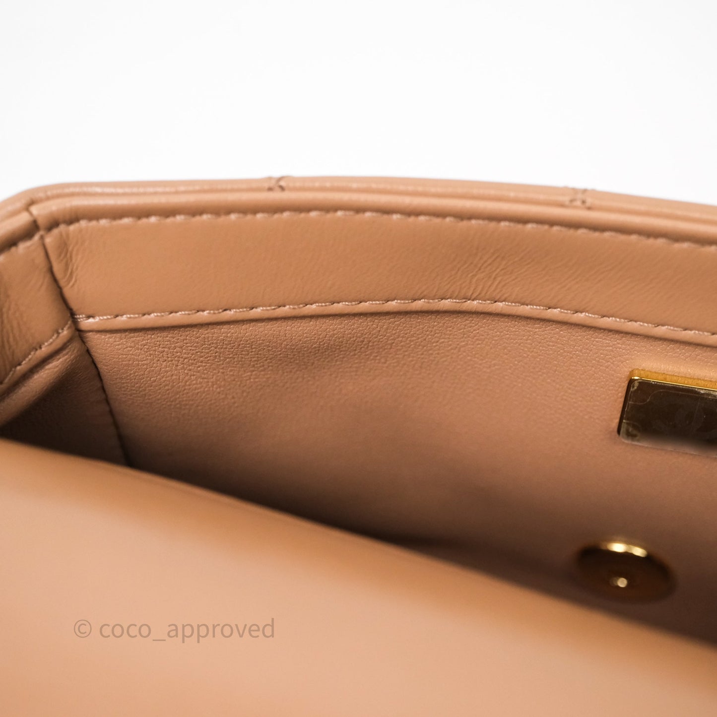 Chanel Top Handle Flap Bag Beige Lambskin Gold Hardware