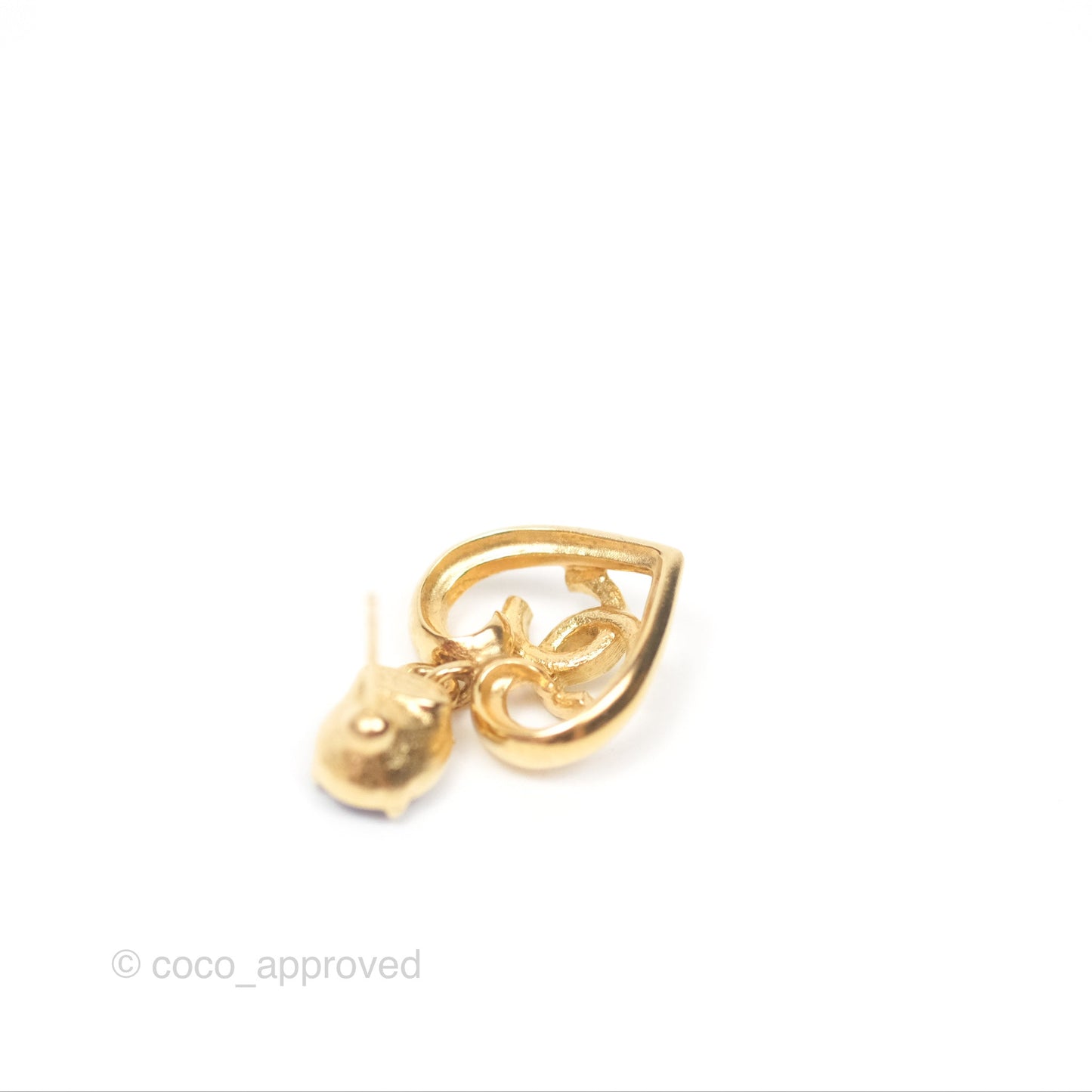 Chanel Oval Blue Resin Heart CC Drop Earrings Gold Tone 23C
