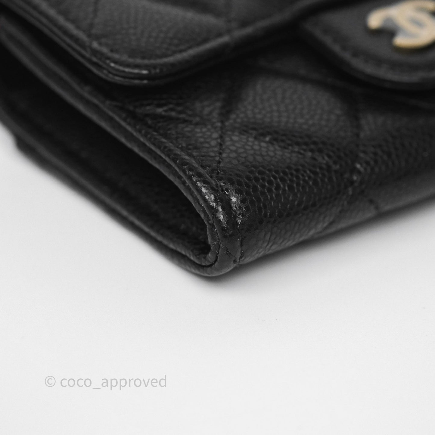 Chanel Flap Card Holder Quilted Black Caviar Gold Hardware 24A
