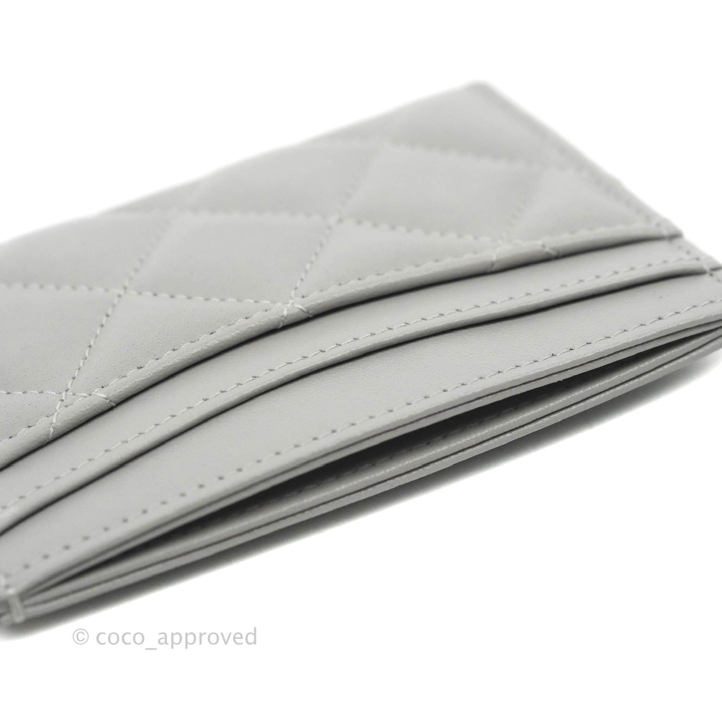 Chanel Classic Flat Card Holder Grey Lambskin Silver Hardware