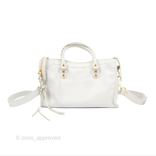 Balenciaga Classic Small City Bag White Aged Calfskin Gold Hardware