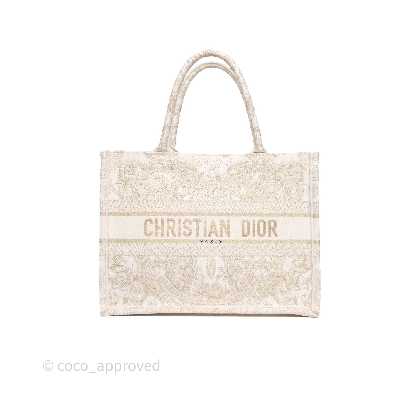Christian Dior Medium Book Tote Latte Embroidery With Gold-Tone Metallic