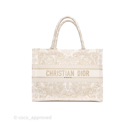 Christian Dior Medium Book Tote Latte Embroidery With Gold-Tone Metallic