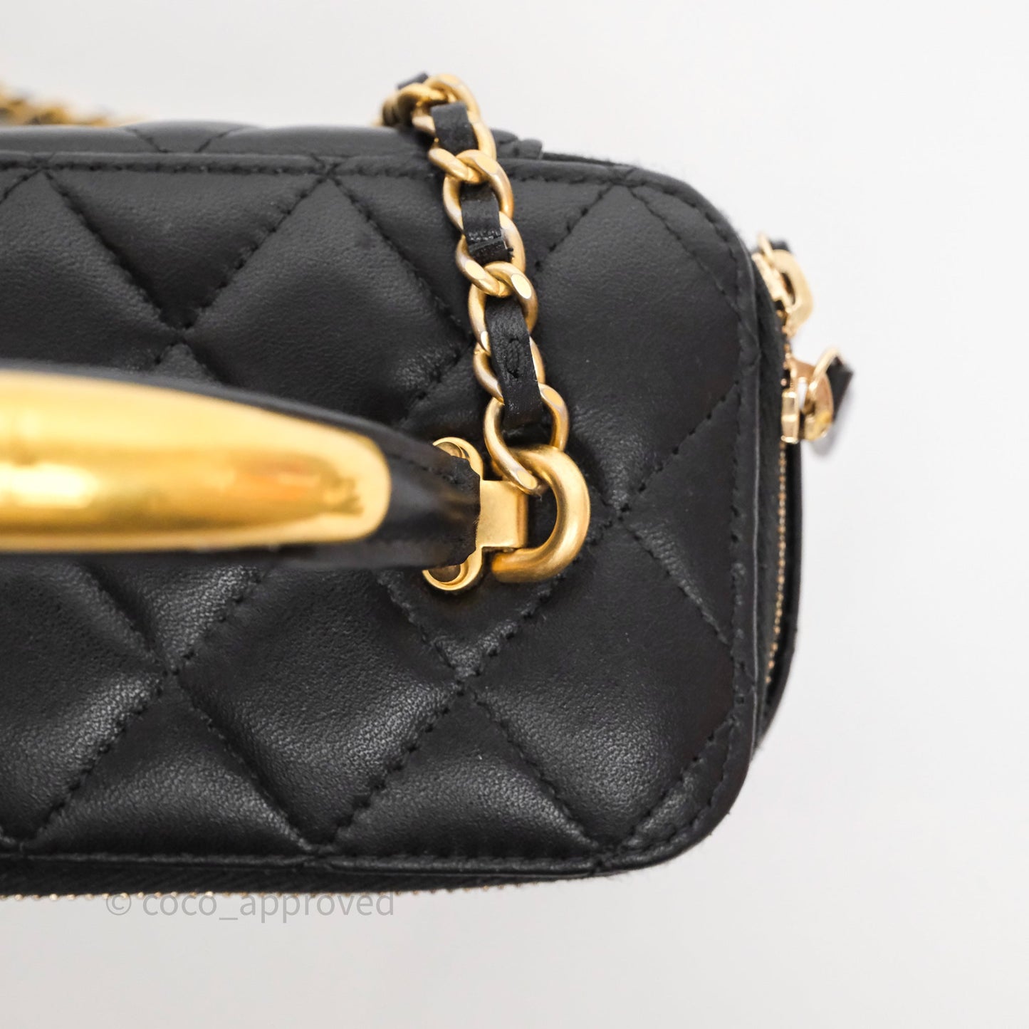 Chanel Vanity Rectangular Metal Top Handle Black Lambskin Aged Gold Hardware
