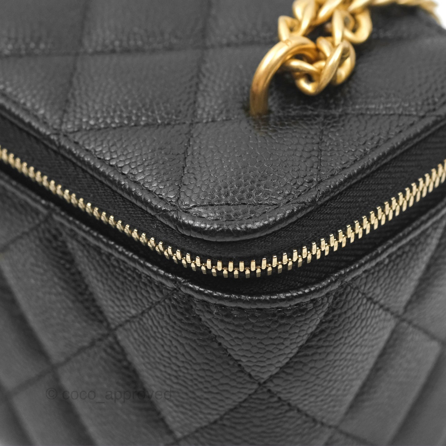 Chanel Vanity with Heart Adjustable Chain Black Caviar Aged Gold Hardware