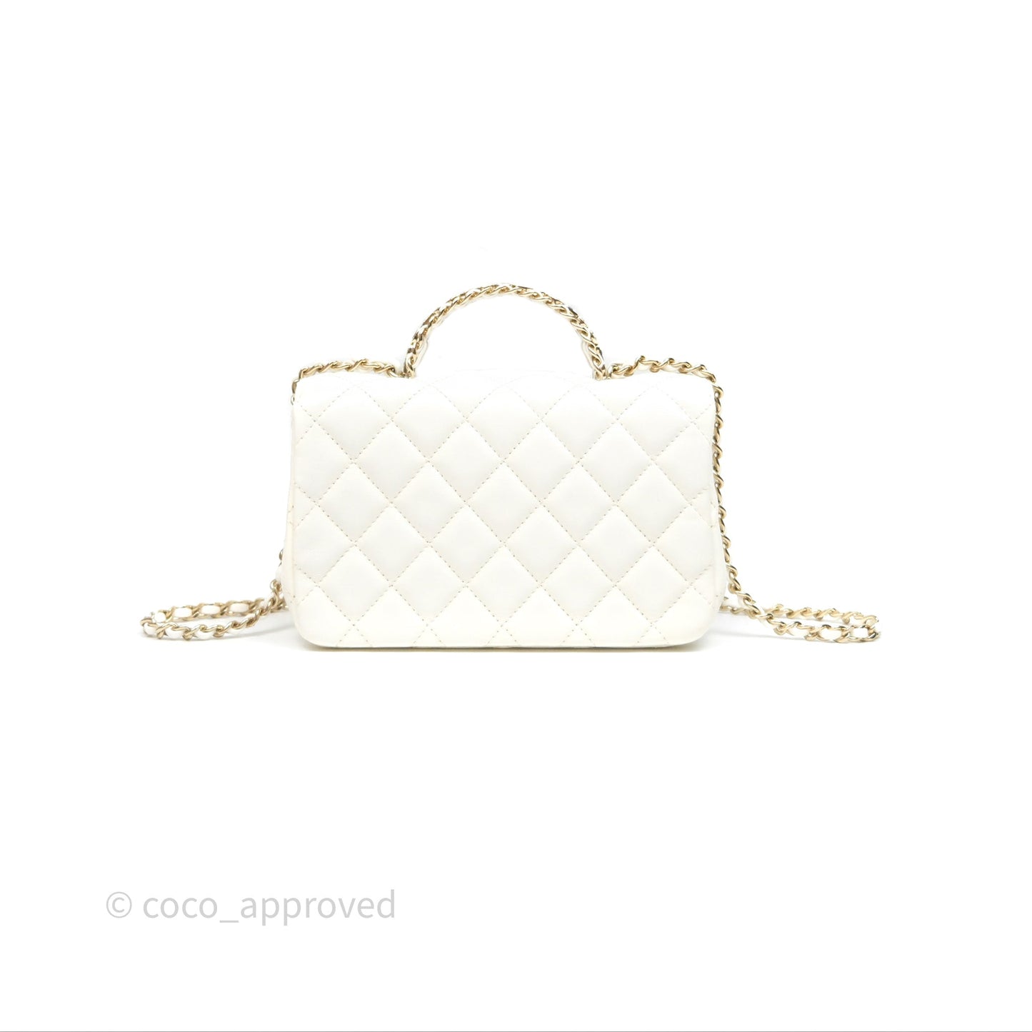 Chanel Crystals Top Handle Mini Rectangular Flap Bag White Lambskin Gold Hardware