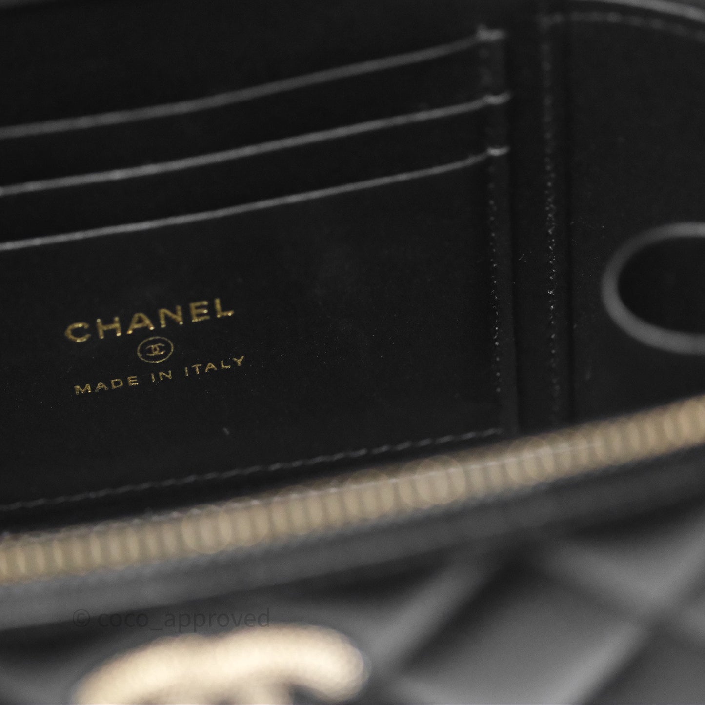 Chanel Vanity Rectangular Top Handle Black Shiny Lambskin Gold Hardware 24P