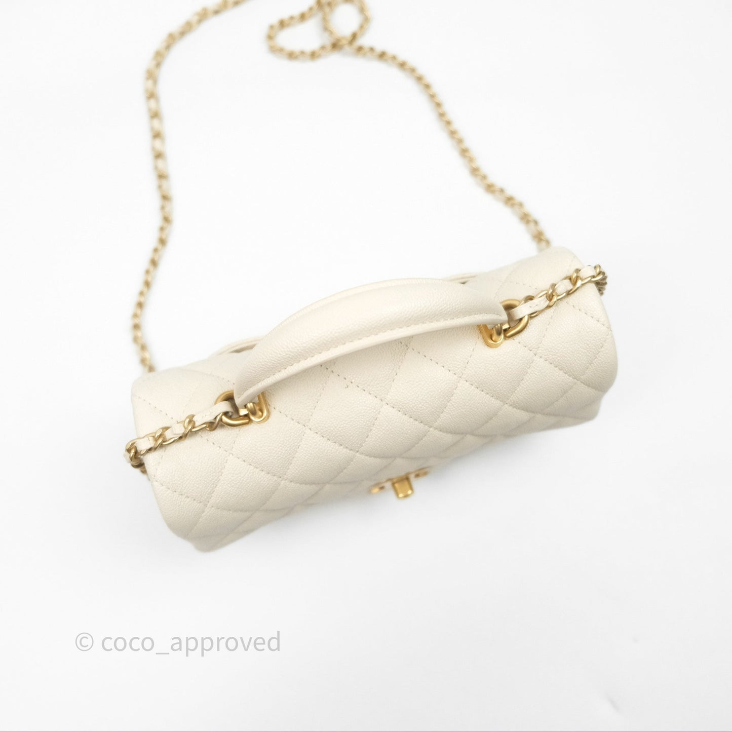 Chanel Top Handle Mini Rectangular Flap Ivory Caviar Aged Gold Hardware