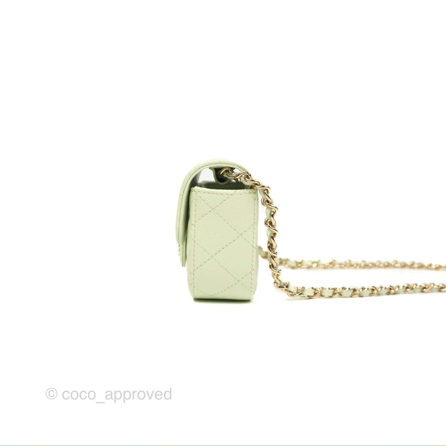 Chanel Mini Clutch With Chain Mint Green Caviar Gold Hardware 22C