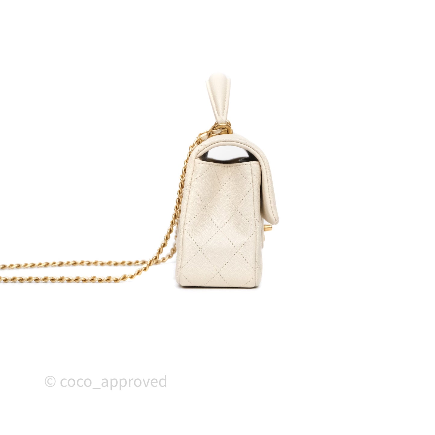 Chanel Top Handle Mini Rectangular Flap Bag Ivory Beige Caviar Gold Hardware