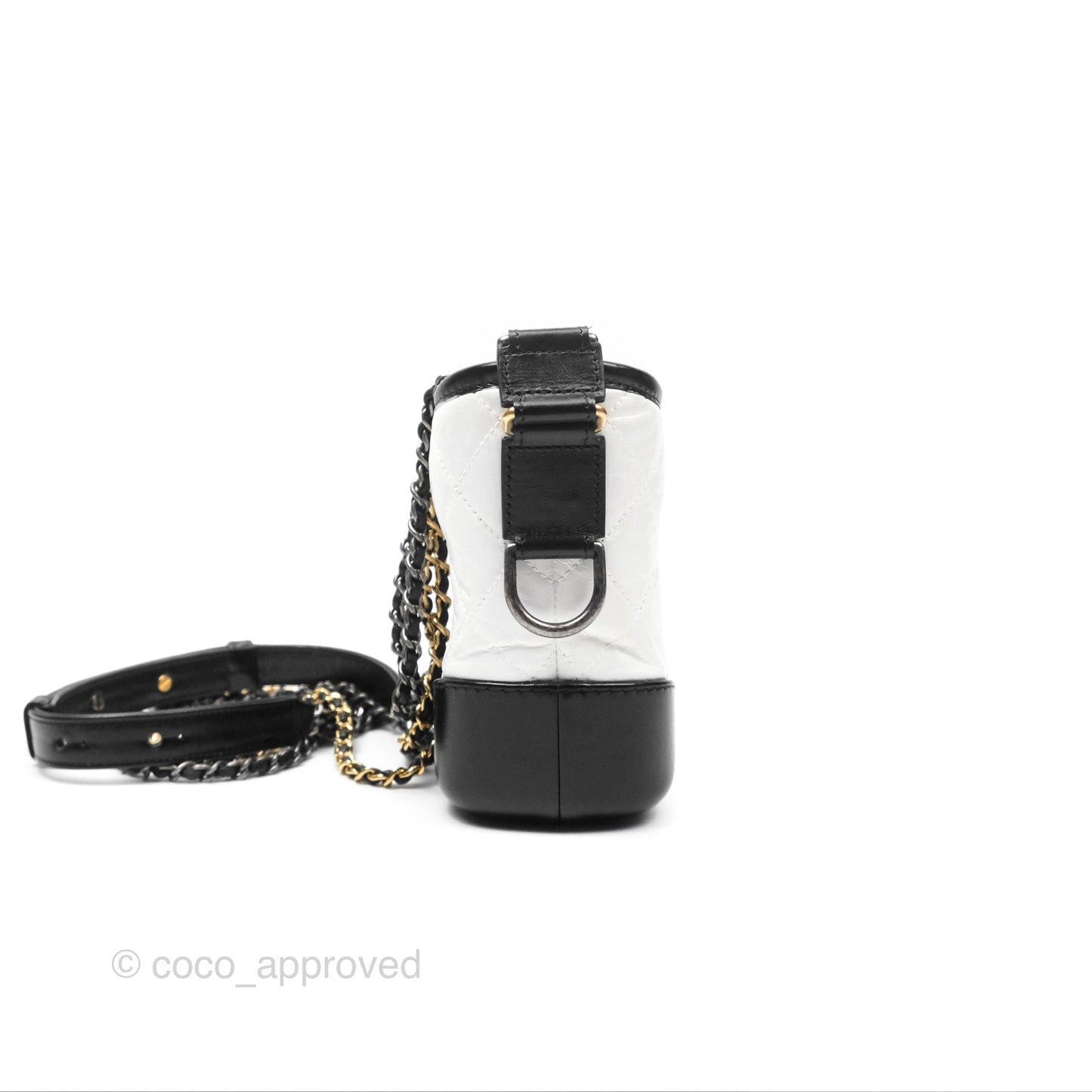 Chanel Small Gabrielle Hobo Quilted Black White Aged Calfskin