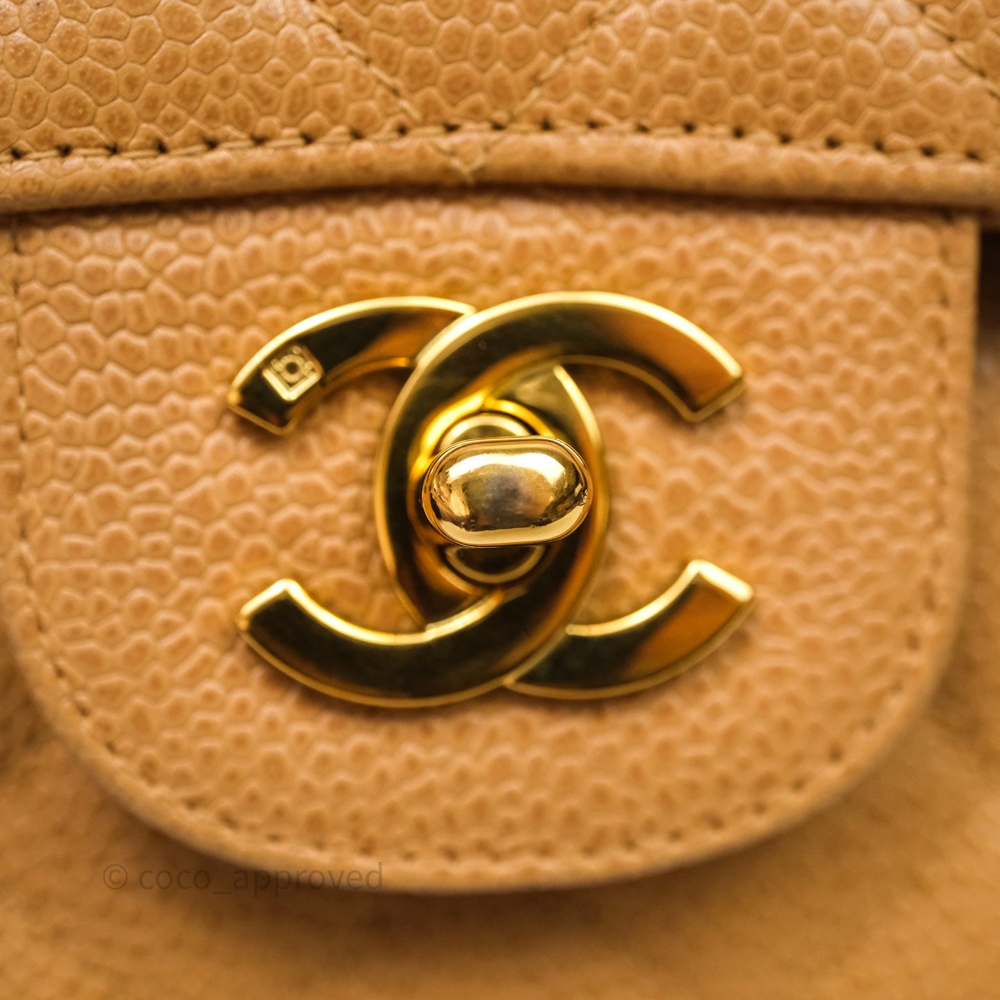 Chanel Vintage Medium Classic Flap Beige Caviar 24K Gold Hardware