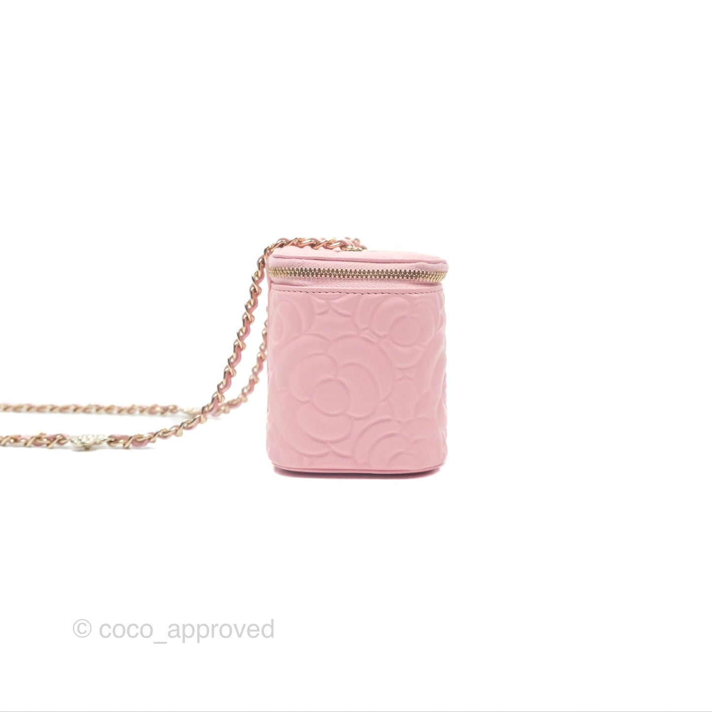 Chanel Vanity with Chain Camellia Embossed Pink Lambskin Gold Hardware