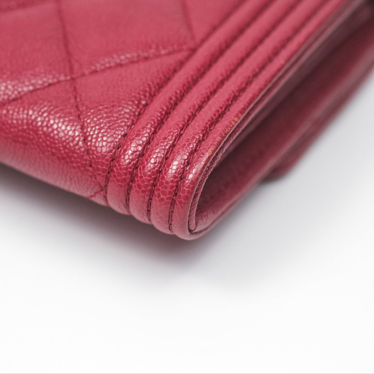 Chanel Quilted Boy Flap Long Wallet Dark Red Caviar Aged Gold Hardware
