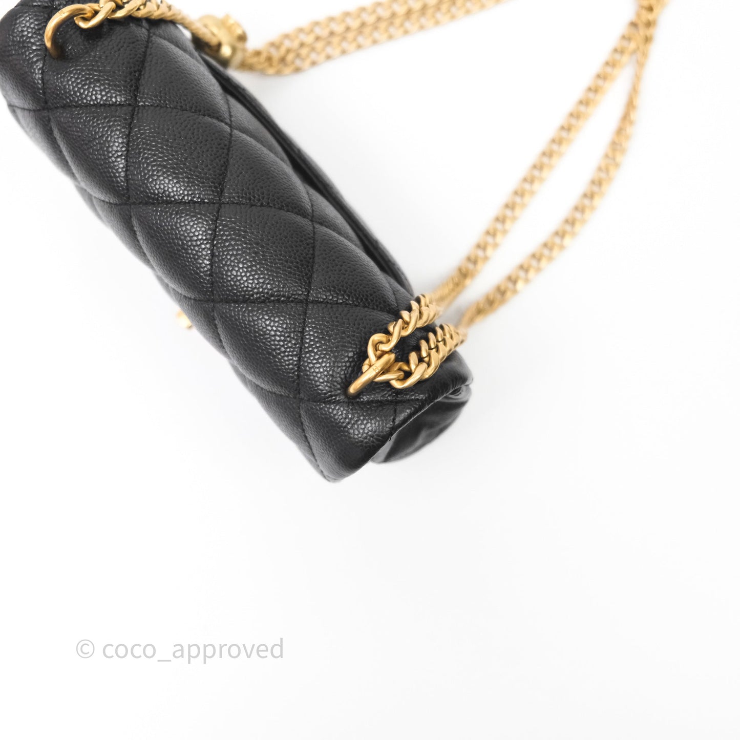 Chanel Mini Flap Bag Heart Adjustable Chain Black Caviar Aged Gold Hardware
