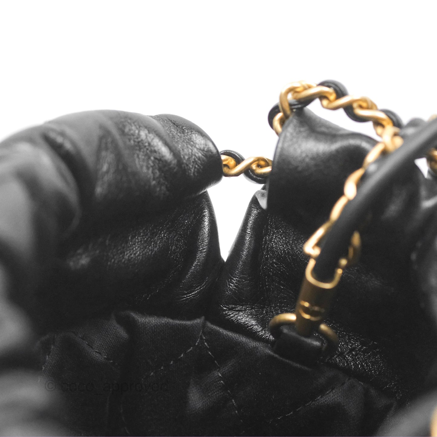 Chanel 22 Mini Bag with Pearl Chain Black Shiny Crumpled Calfskin