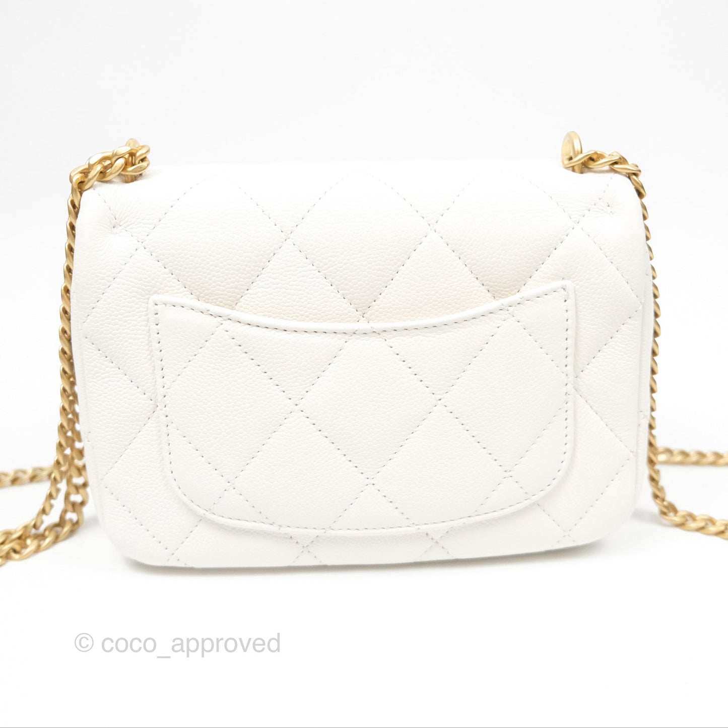Chanel Mini Flap Bag Heart Adjustable Chain White Caviar Aged Gold Hardware