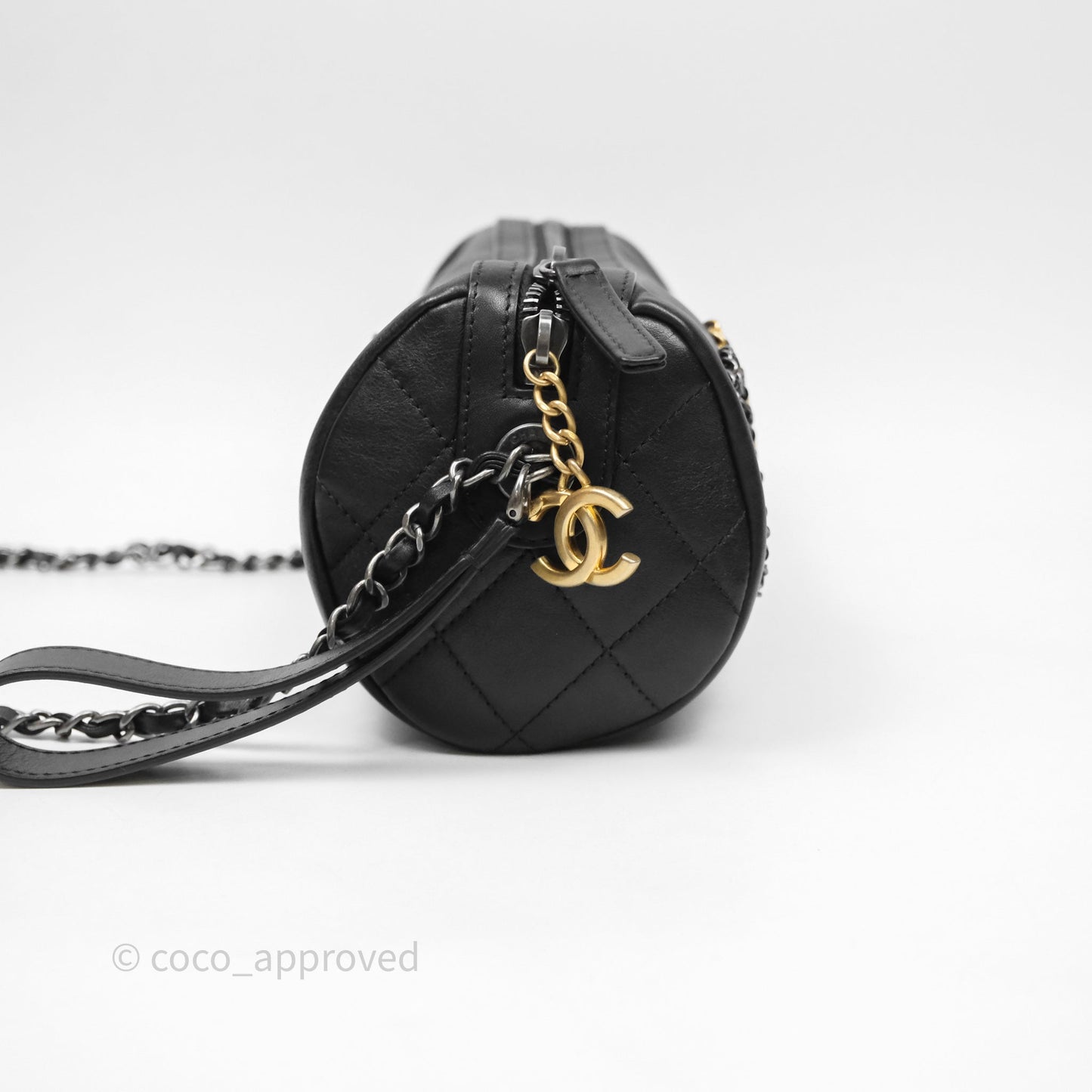 Chanel Logo Bowling Bag Black Calfskin Mixed Hardware