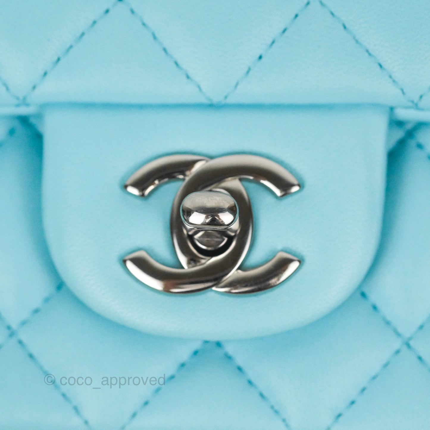 Chanel Quilted Mini Rectangular Flap Neon Blue Lambskin Silver Hardware 21S