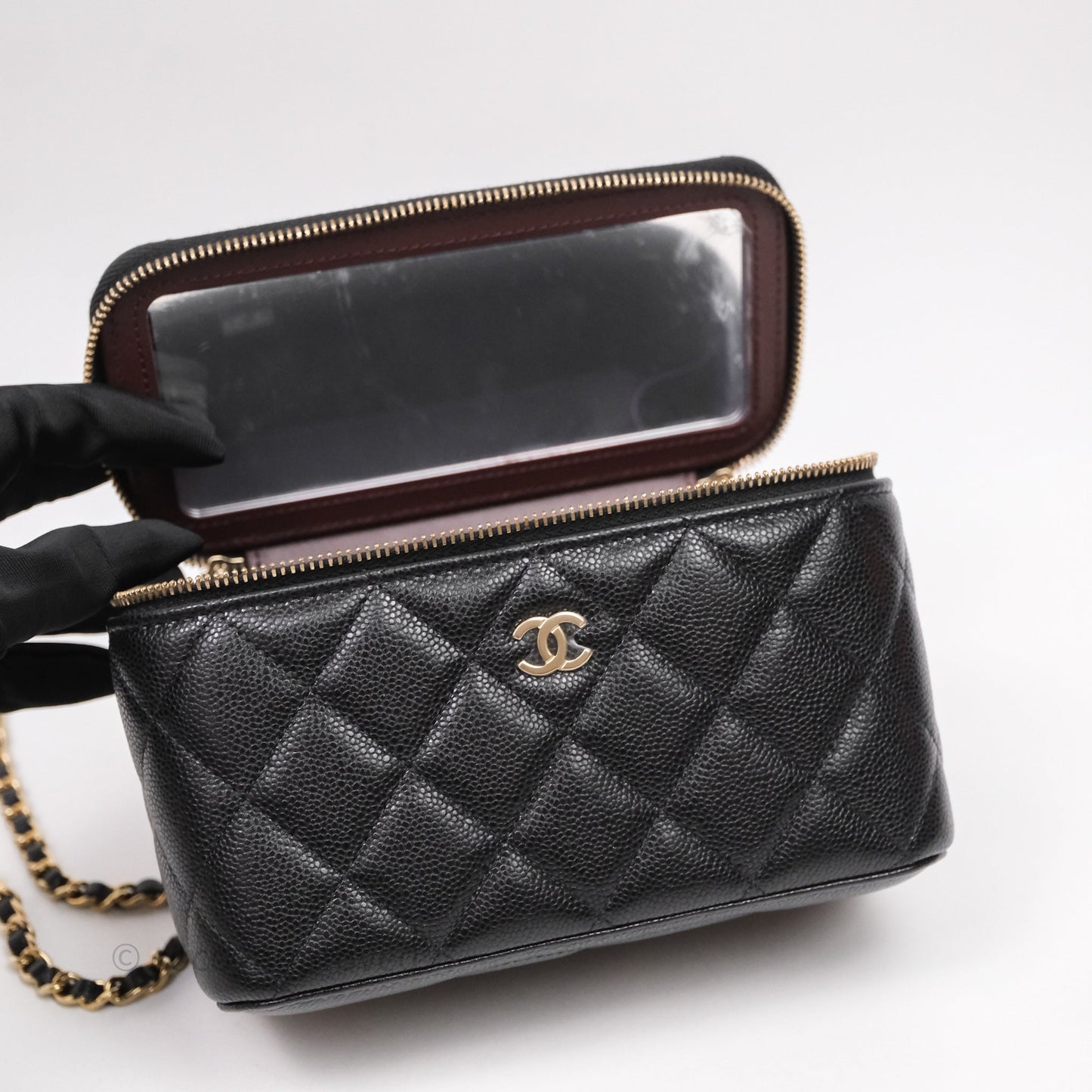 Chanel Vanity Rectangular With Chain Black Caviar Gold Hardware