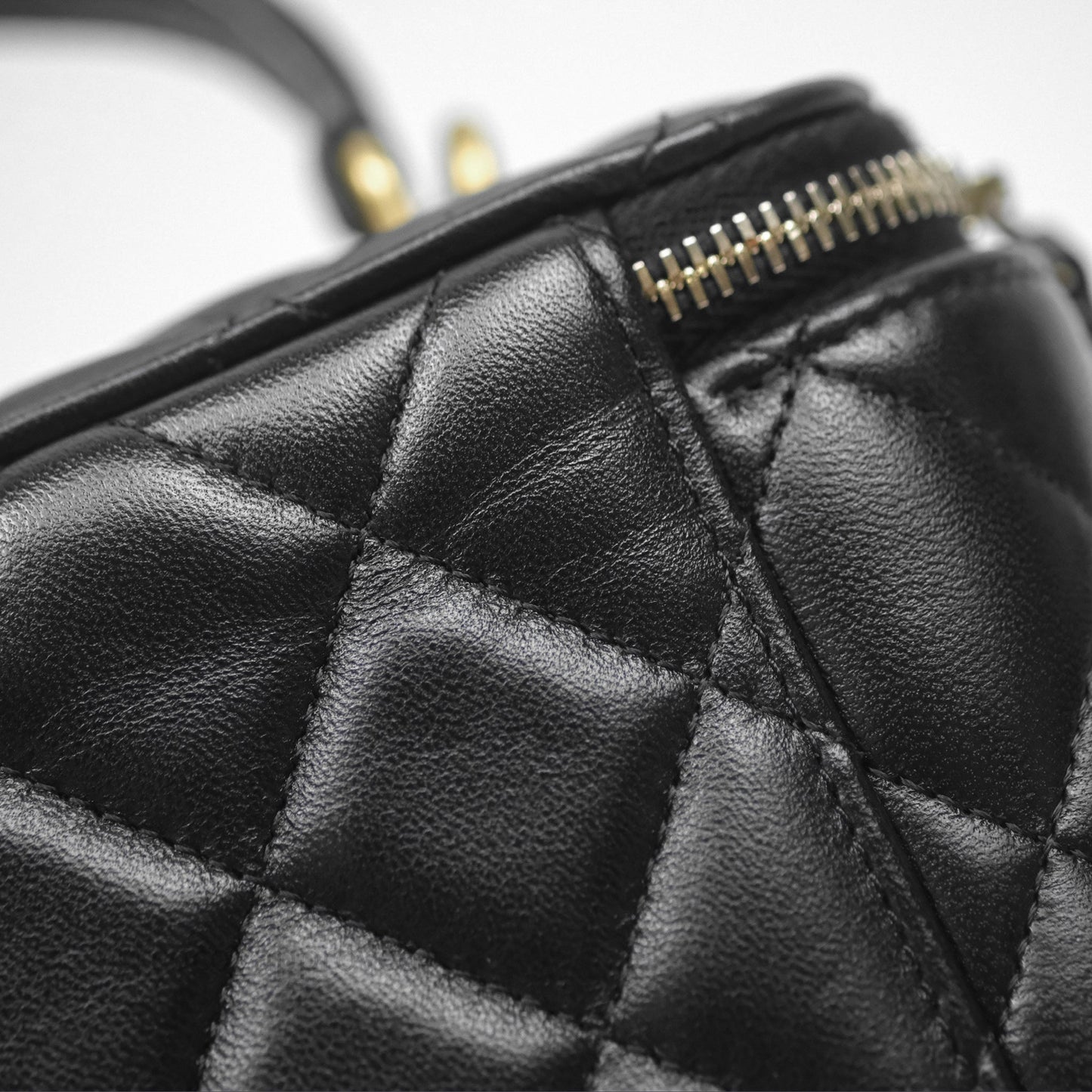 Chanel Vanity Rectangular Top Handle Black Lambskin Aged Gold Hardware