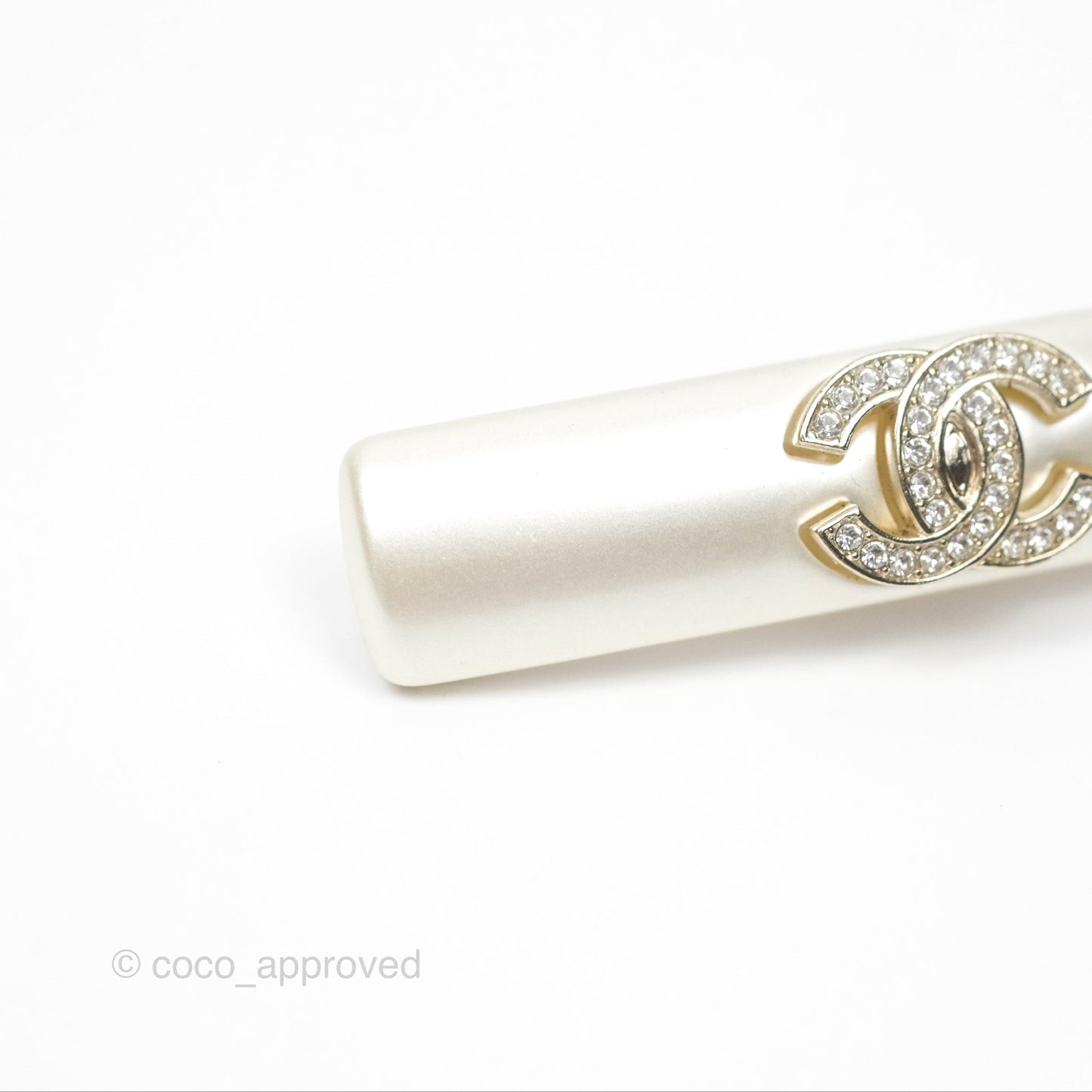 Chanel Crystal CC Pearl Hair Clip Gold Tone 21B