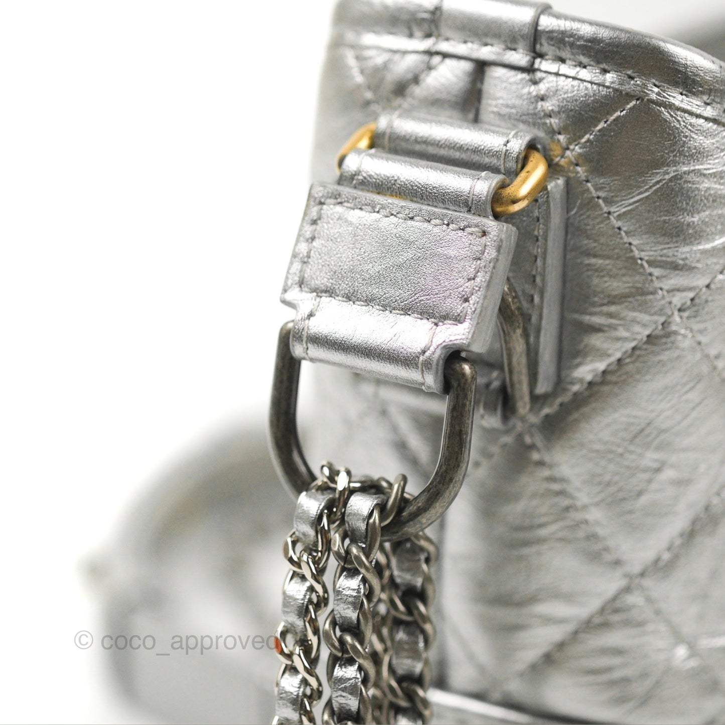 Chanel Quilted Small Gabrielle Hobo Metallic Silver Aged Calfskin Mixed Hardware