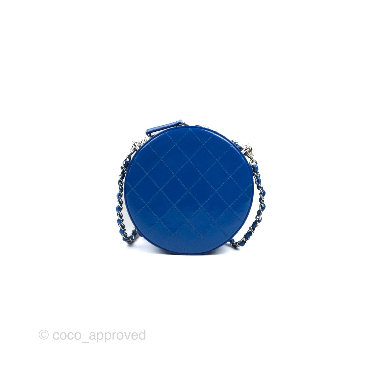 Chanel Round As Earth Bag with Owl Charm Blue Patent Silver Hardware