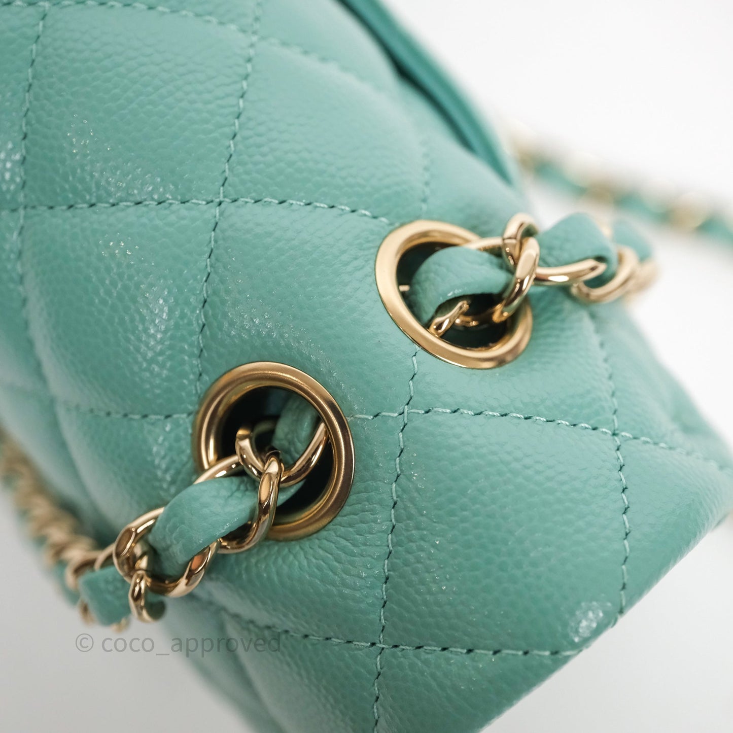 Chanel Classic M/L Medium Flap Quilted Tiffany Green Caviar Gold Hardware