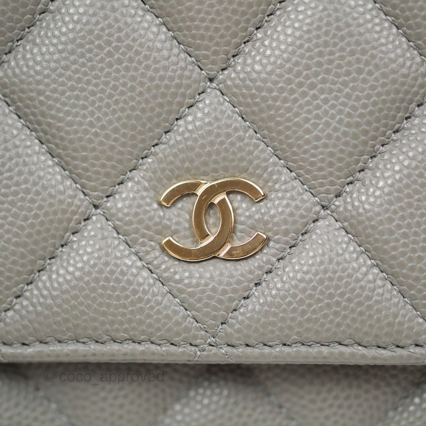 Chanel Classic Wallet on Chain WOC Quilted Grey Caviar Gold Hardware