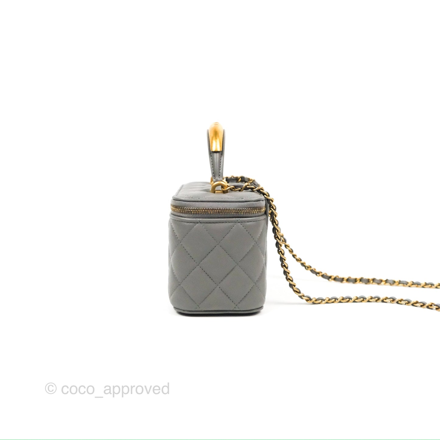 Chanel Vanity Rectangular Metal Top Handle Grey Lambskin Aged Gold Hardware