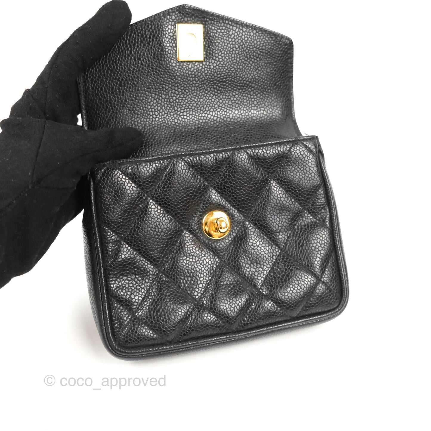 Chanel Vintage Belt Bag Quilted Black Caviar 24K Gold Hardware