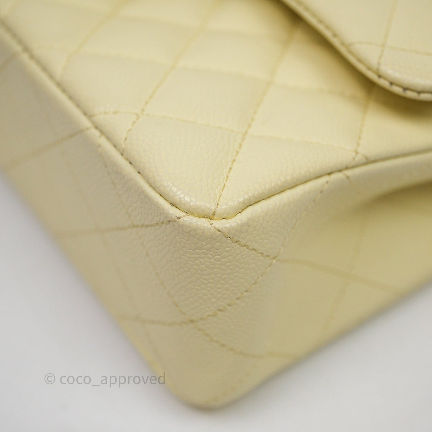 Chanel Small Classic Quilted Flap Light Yellow Caviar Gold Hardware