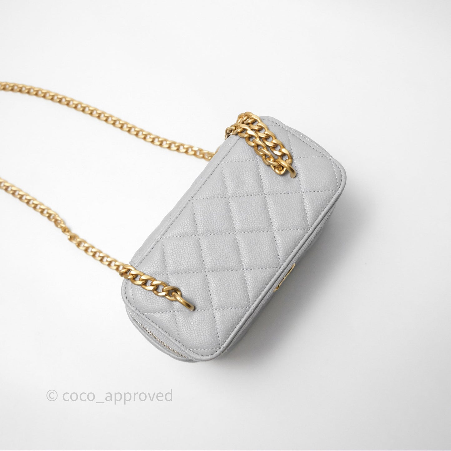 Chanel Vanity with Heart Adjustable Chain Grey Caviar Aged Gold Hardware