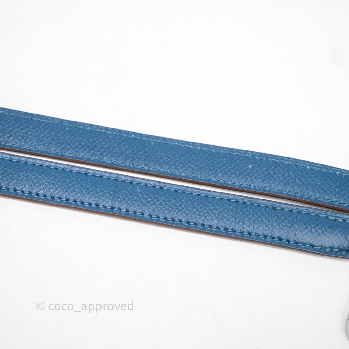 Hermès Kelly 32 Sellier Bleu Thalassa 7A/ White Epsom Palladium Hardware
