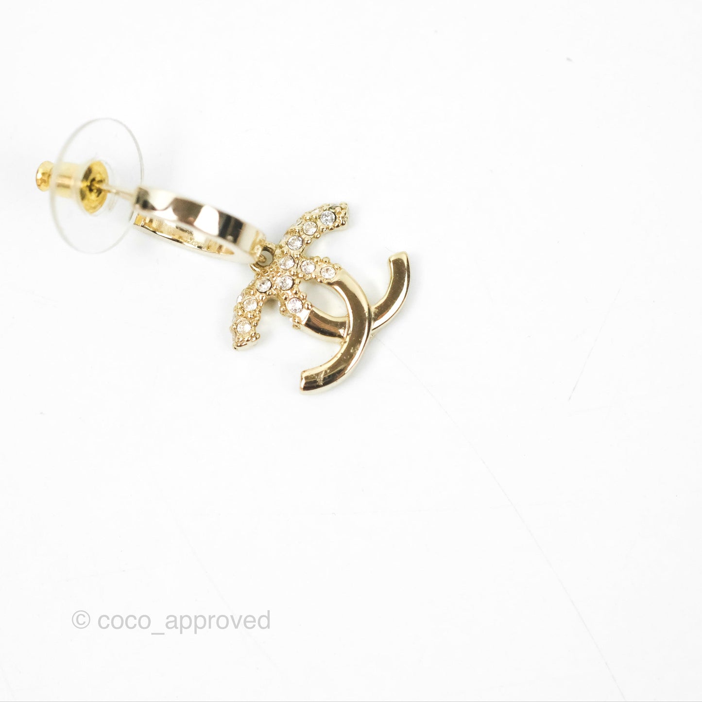 Chanel Crystal CC Drop Earrings Gold Tone 22B