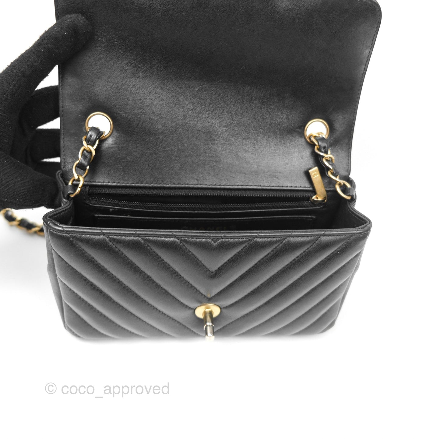 Chanel Chevron Mini Rectangular Black Lambskin Aged Gold Hardware