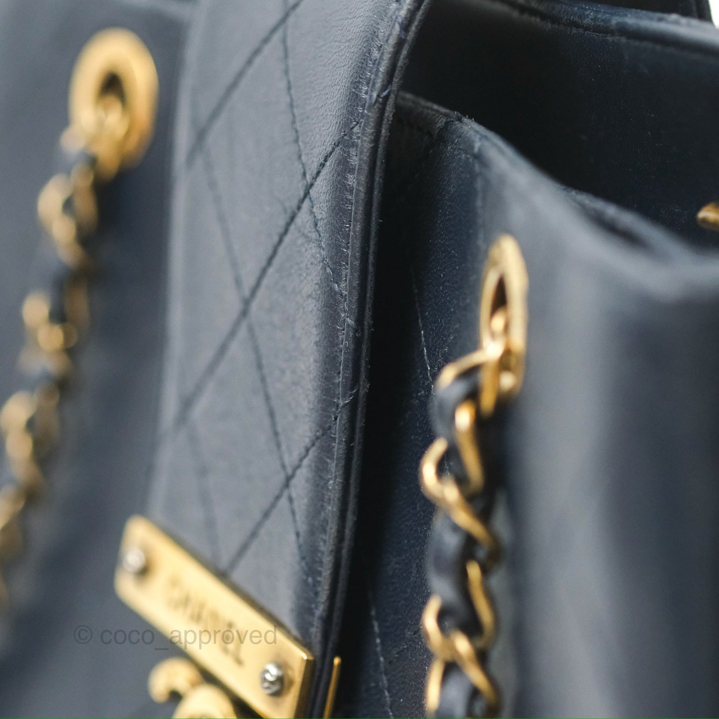 Chanel Medium Around The Corner Shopping Tote Navy Lambskin