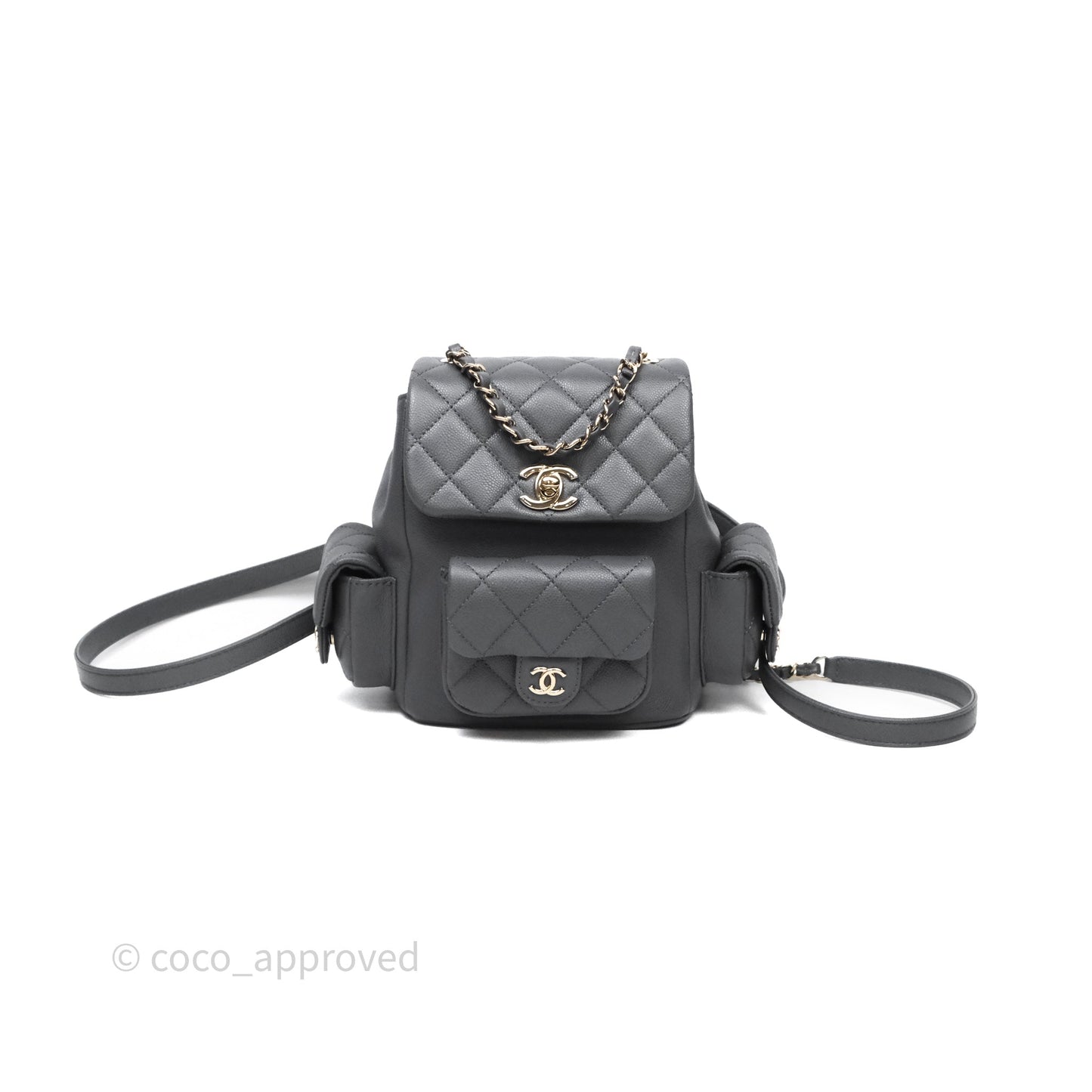 Chanel Small Duma Backpack Dark Grey Caviar Gold Hardware 23K
