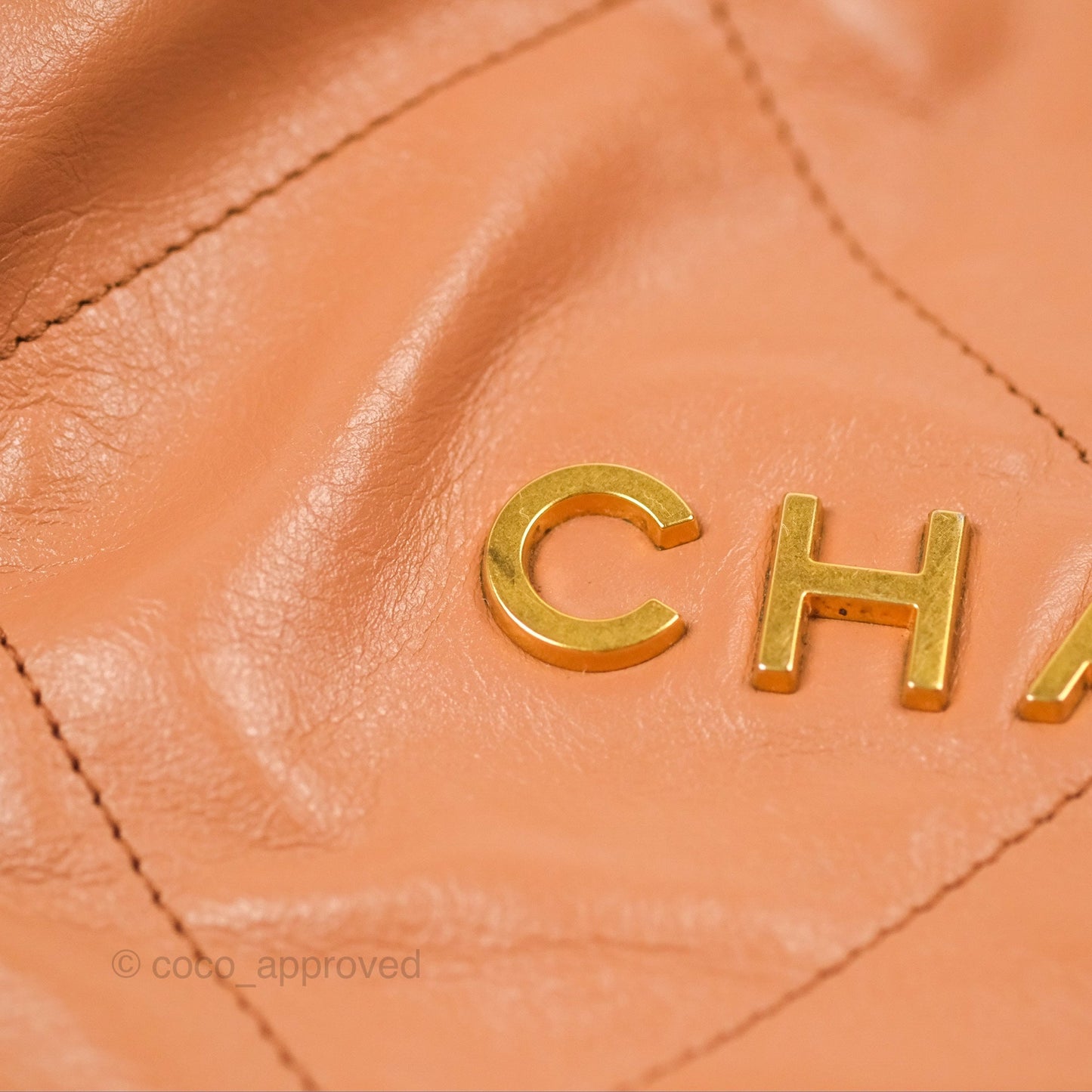 Chanel 22 Small Caramel Beige Shiny Calfskin Aged Gold Hardware