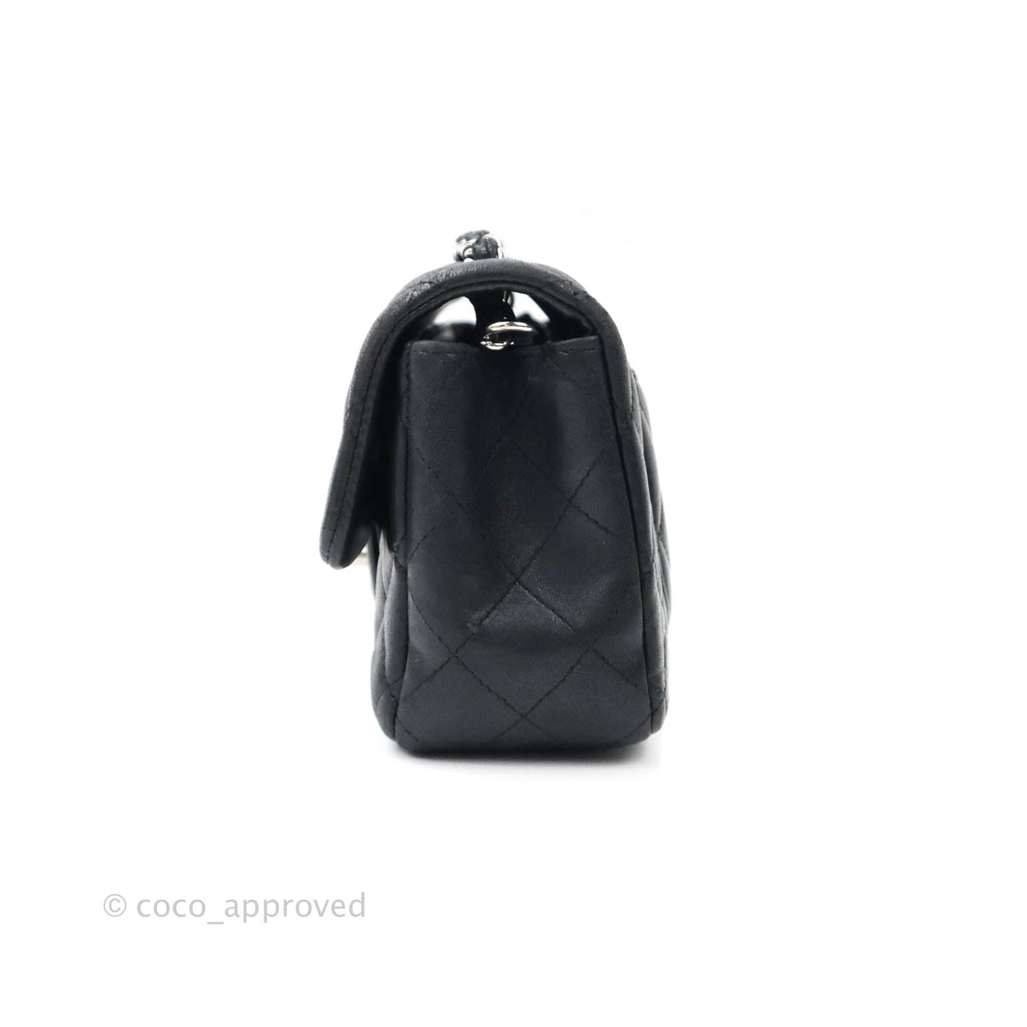 Chanel Classic Quilted Mini Rectangular Flap Black Lambskin Silver Hardware