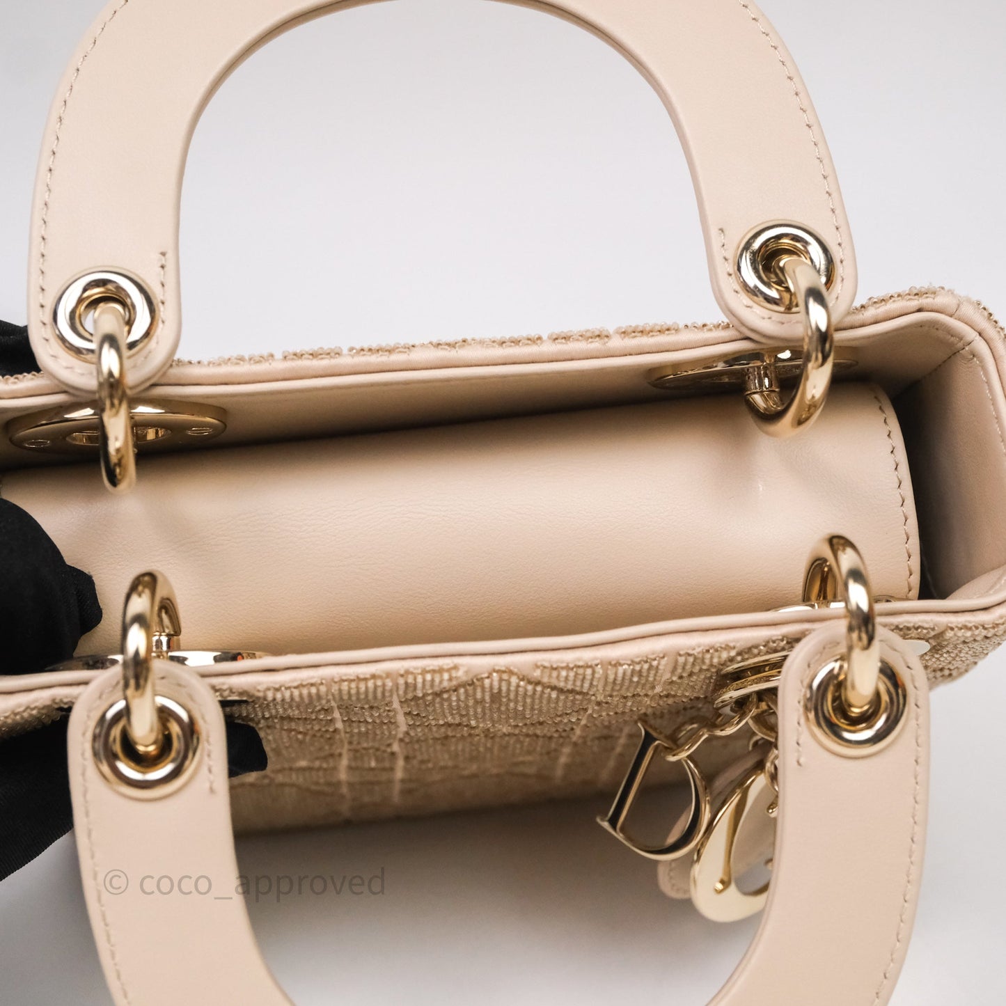 Christian Dior Mini Dior Caramel Beige Microbead-Embroidered Cotton with Cannage Motif