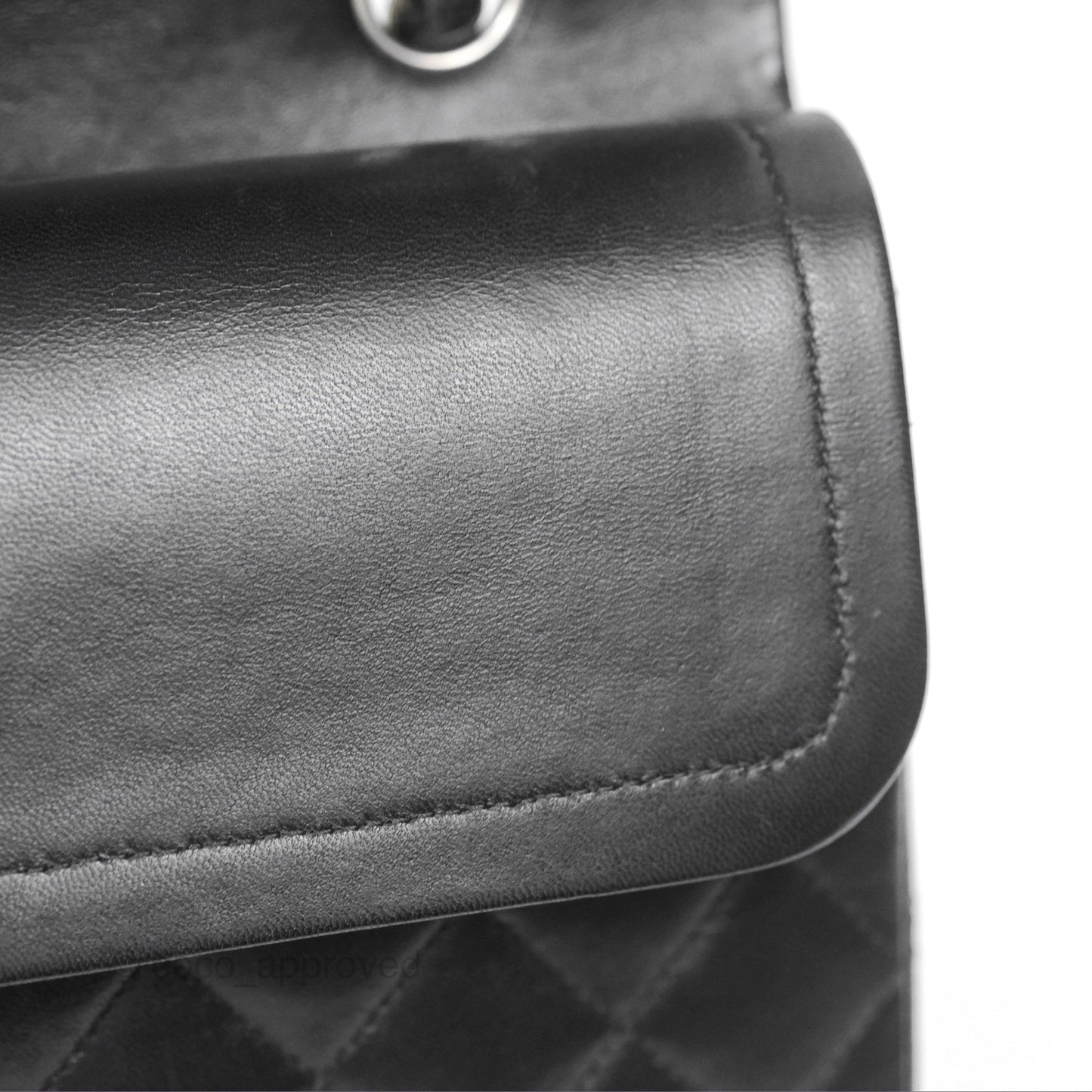 Chanel Classic M/L Medium Flap Quilted Black Lambskin Silver Hardware