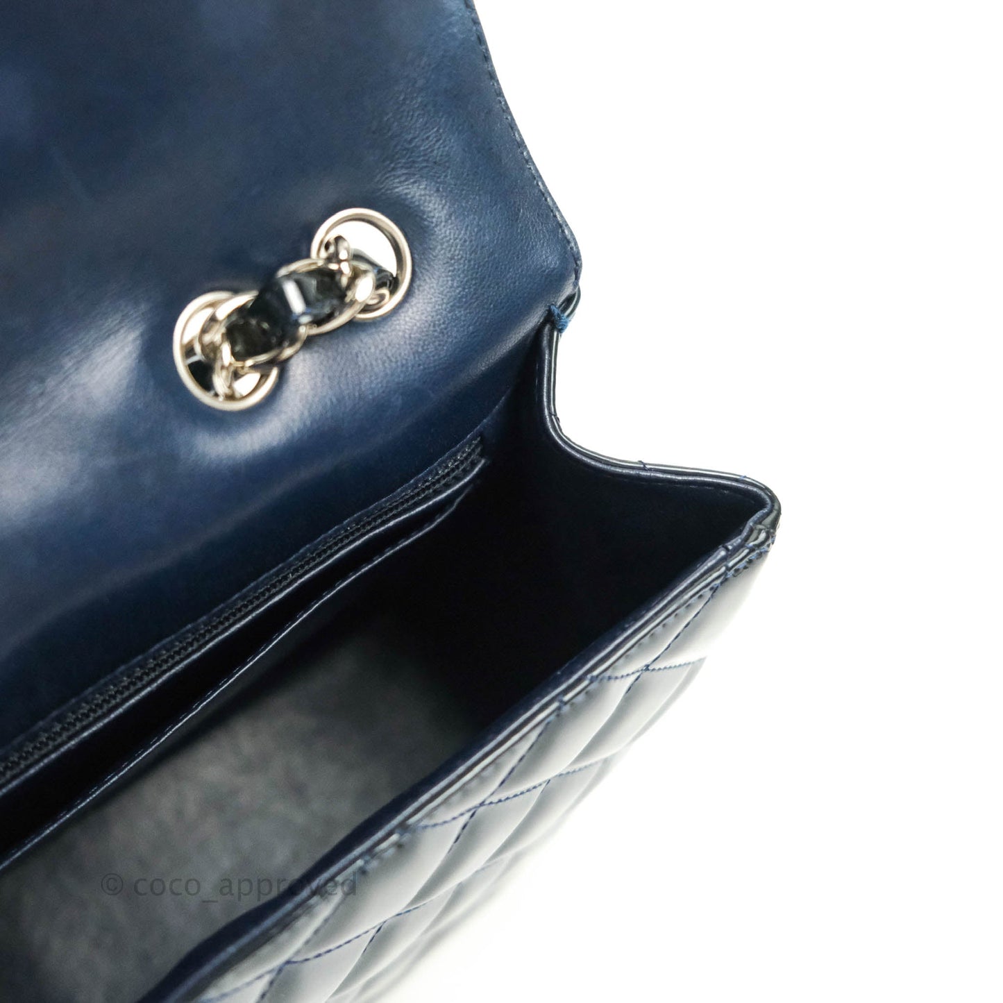 Chanel Jumbo Single Flap Teal Blue Patent Silver Hardware